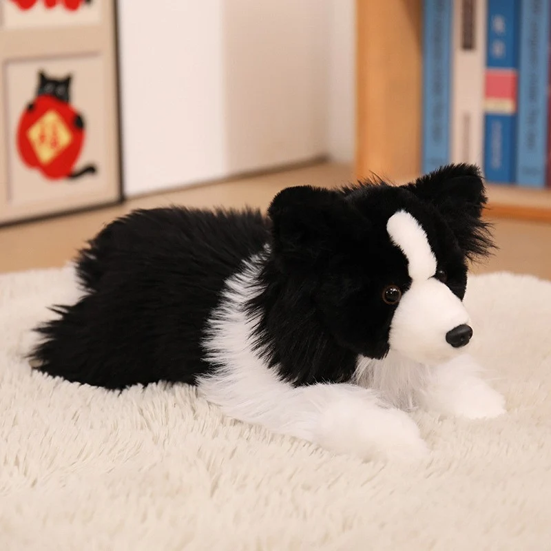 Realistic Seated Border Collie Plush Toy with Long Soft Fur Stornfield