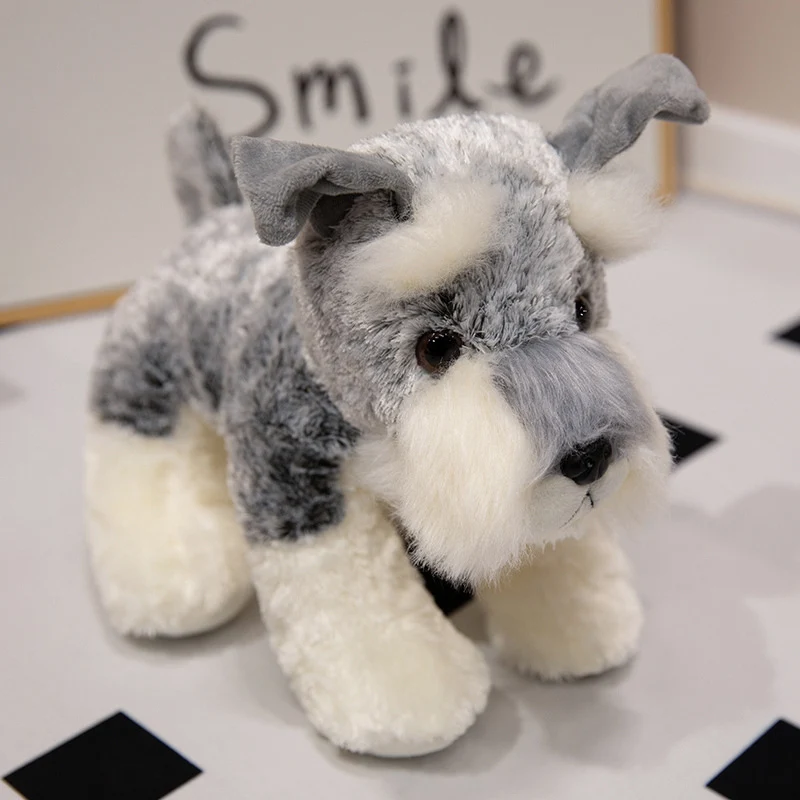 Realistic Schnauzer Plush Standing Stuffed Dog with Soft Faux Fur & Embroidered Details Stornfield