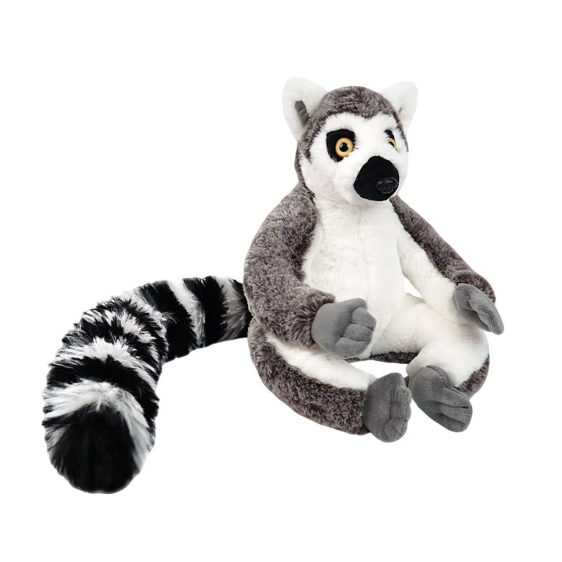 Realistic Ring-Tailed Lemur Plush Sitting Collectible with Extra-Long Striped Tail and Soft Faux-Fur Stornfield