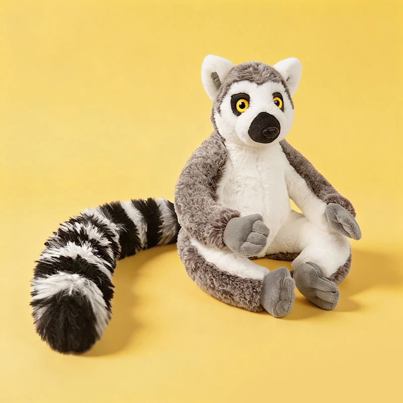 Realistic Ring-Tailed Lemur Plush Sitting Collectible with Extra-Long Striped Tail and Soft Faux-Fur Stornfield