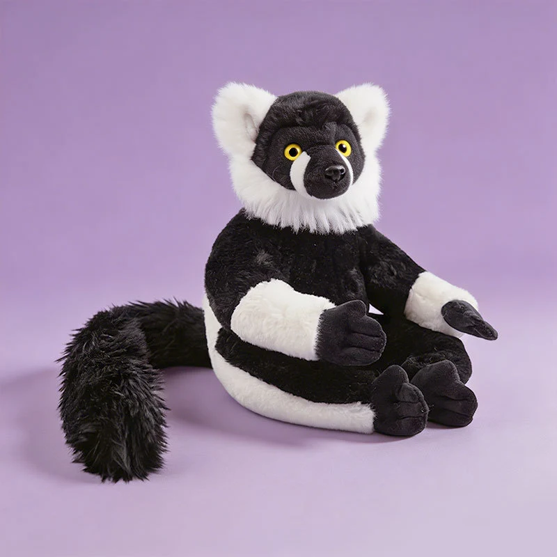 Realistic Ring-Tailed Lemur Plush Sitting Collectible with Extra-Long Striped Tail and Soft Faux-Fur Stornfield