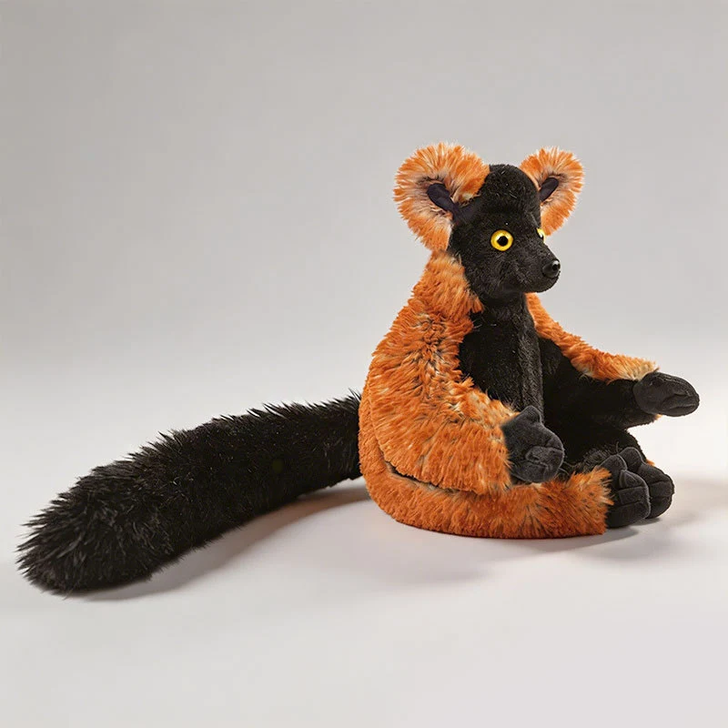 Realistic Ring-Tailed Lemur Plush Sitting Collectible with Extra-Long Striped Tail and Soft Faux-Fur Stornfield