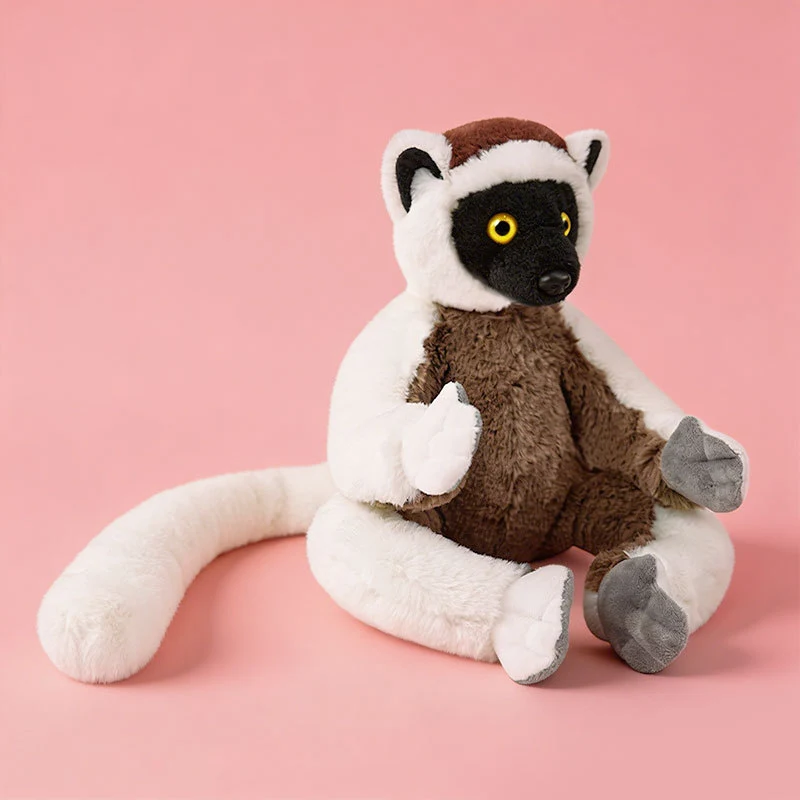 Realistic Ring-Tailed Lemur Plush Sitting Collectible with Extra-Long Striped Tail and Soft Faux-Fur Stornfield
