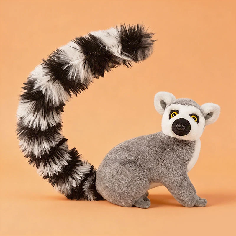 Realistic Ring-Tailed Lemur Plush Sitting Collectible with Extra-Long Striped Tail and Soft Faux-Fur Stornfield