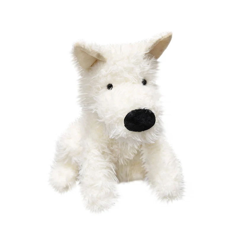 Realistic Fluffy Terrier Plush Dog with Long Faux-Fur and Embroidered Features Stornfield