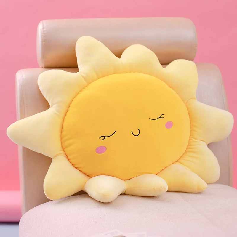 Plush Sun-Shaped Decorative Throw Pillow with Embroidered Face Stornfield