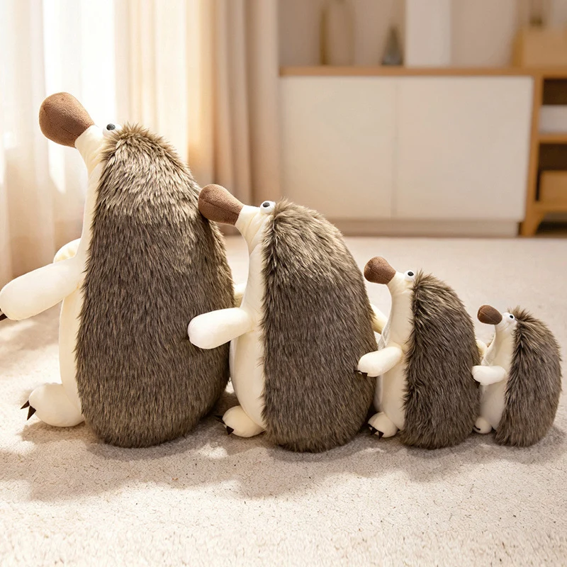 Plush Sitting Long-Fur Hedgehog Comforter Toy with Oversized Snout and Soft Bean-Fill Body Stornfield