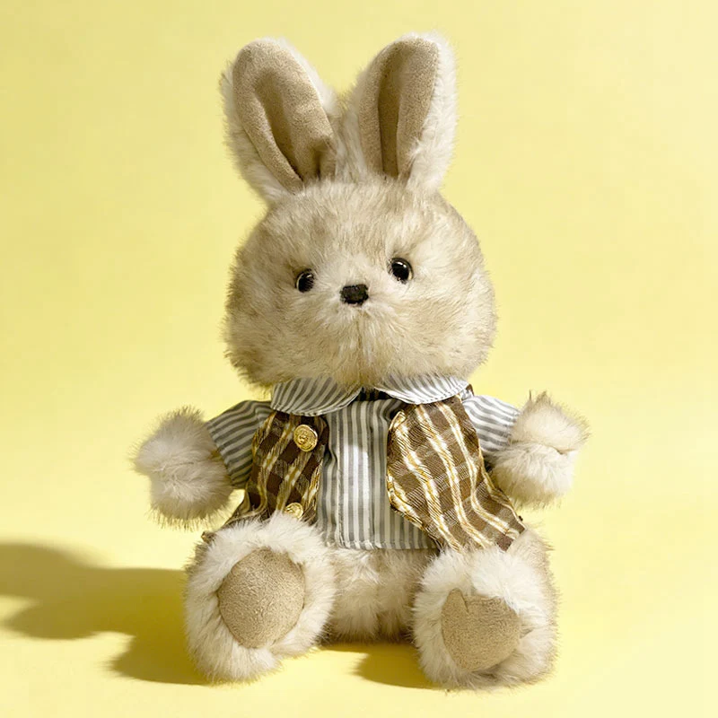 Plush Sitting Bunny Comforter Toy with Ultra-Soft Faux Fur, Embroidered Face and Knit Scarf Stornfield