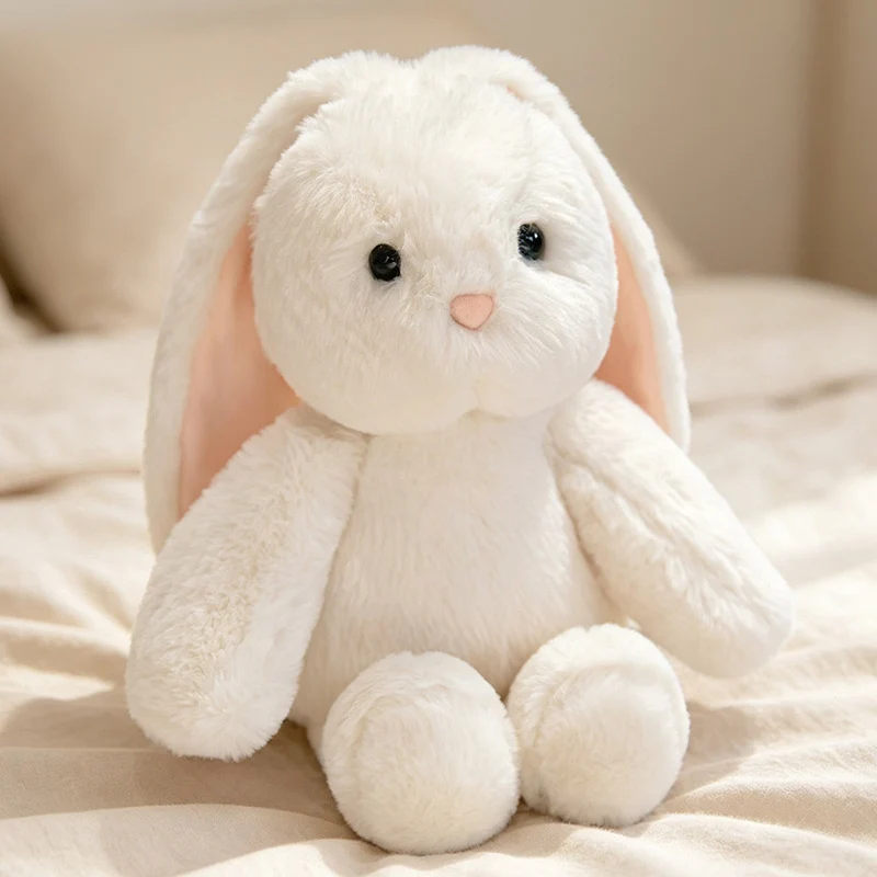 Plush Sitting Bunny Comforter Toy with Dropped Ears Ultra-Soft Faux-Fur and Bean-Fill Base Stornfield