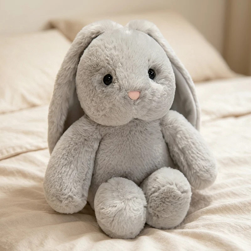 Plush Sitting Bunny Comforter Toy with Dropped Ears Ultra-Soft Faux-Fur and Bean-Fill Base Stornfield