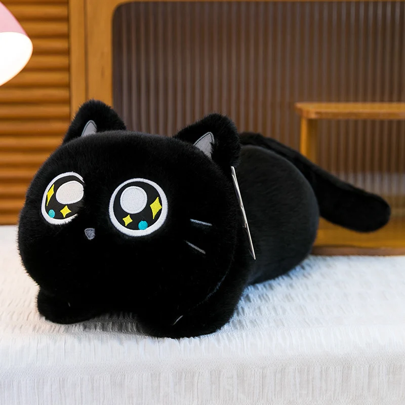 Plush Siamese Cat Long Bolster Body Pillow with Embroidered Eyes and Ultra-Soft Faux Fur Stornfield