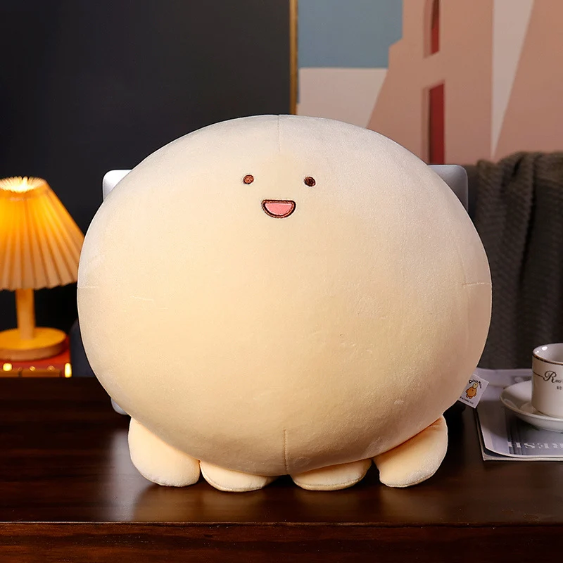 Plush Round Chubby Character Cushion with Short Limbs and Embroidered Smile Stornfield