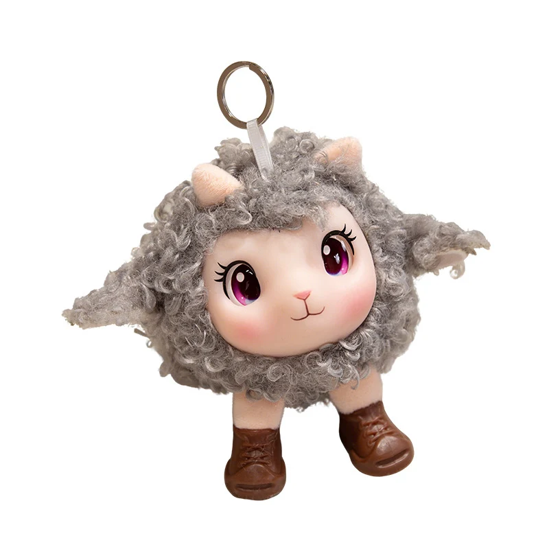 Plush Ram Keychain Charm with Curly Faux-Fur, Sculpted Face, Bell Necklace and Metal Ring Stornfield