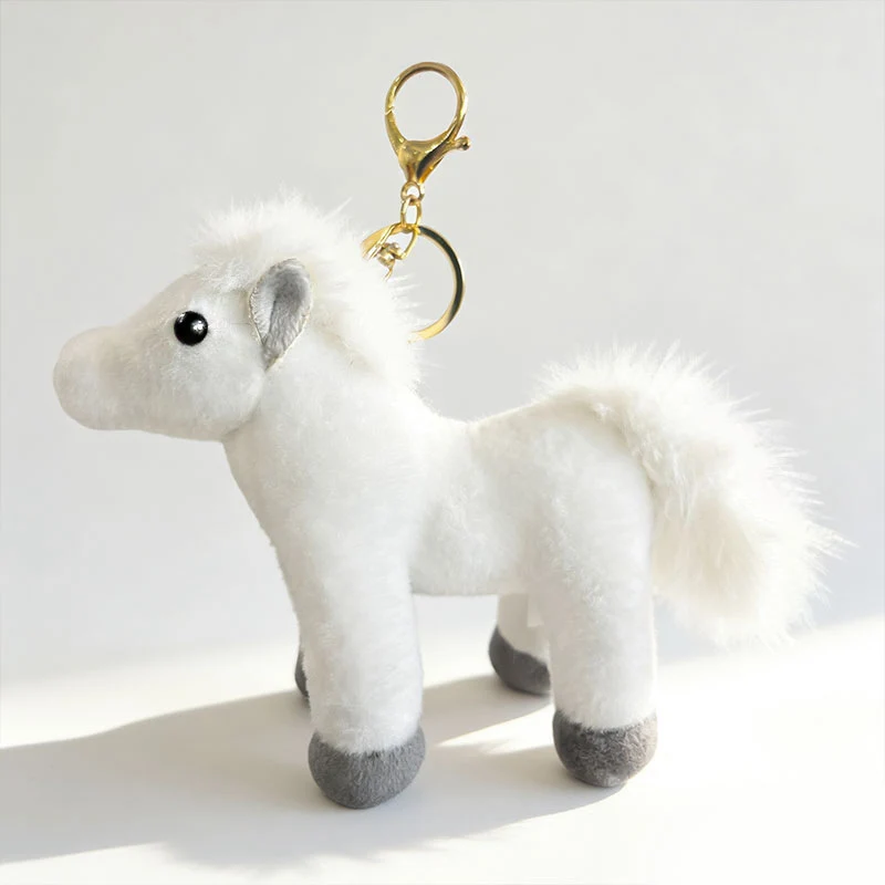 Plush Pony Keychain Bag Charm with Faux-Fur Mane and Metal Lobster Clasp Stornfield