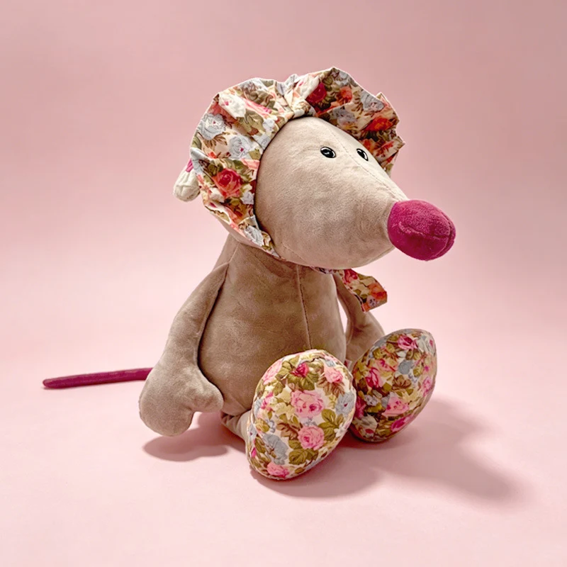 Plush Mouse Nursery Comforter with Floral Cap and Scarf, Velvet Paws Stornfield