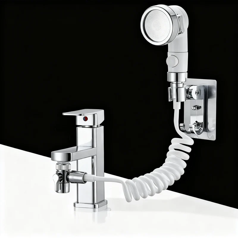 Faucet attachment with shower head and filtration