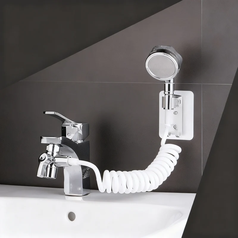 Faucet attachment with shower head and filtration