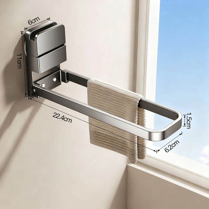 Towel holder with suction cup, foldable