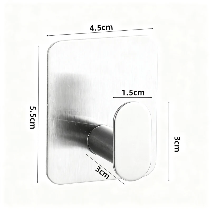 Stainless steel hook with suction cup or adhesive surface
