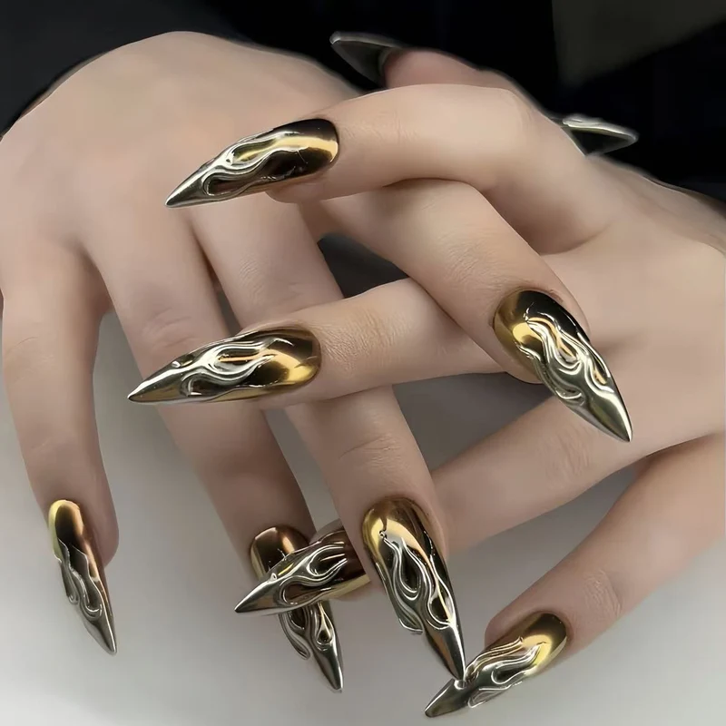 Sculpted Metallic Acrylic Nail Art Extensions Stornfield