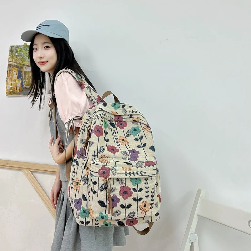 Blumenmuster Canvas Rucksack Karnz