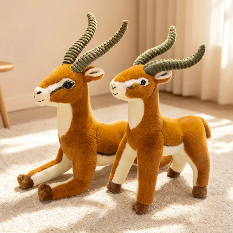 Life-Size Standing Antelope Plush with Ribbed Curled Horns and Poseable Legs Stornfield