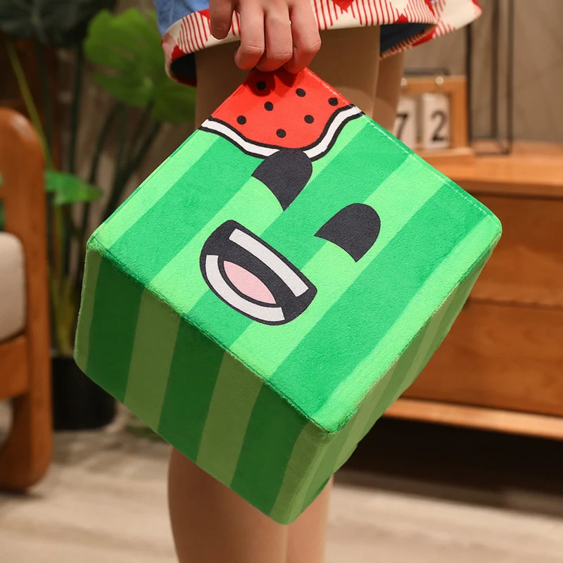 Kawaii Watermelon Cube Plush Decorative Cushion with Embroidered Face Stornfield
