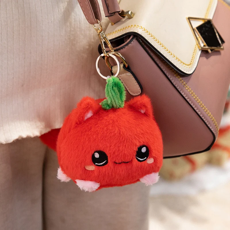 Kawaii Round Cat-Fruit Plush Pillow with Leaf Top and Squishy Bean-Fill Cuddle Companion Stornfield