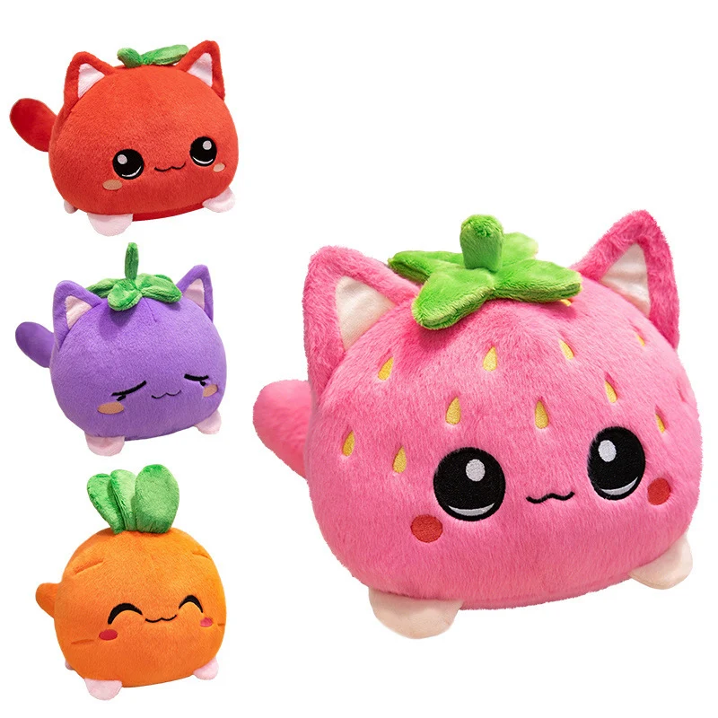 Kawaii Round Cat-Fruit Plush Pillow with Leaf Top and Squishy Bean-Fill Cuddle Companion Stornfield