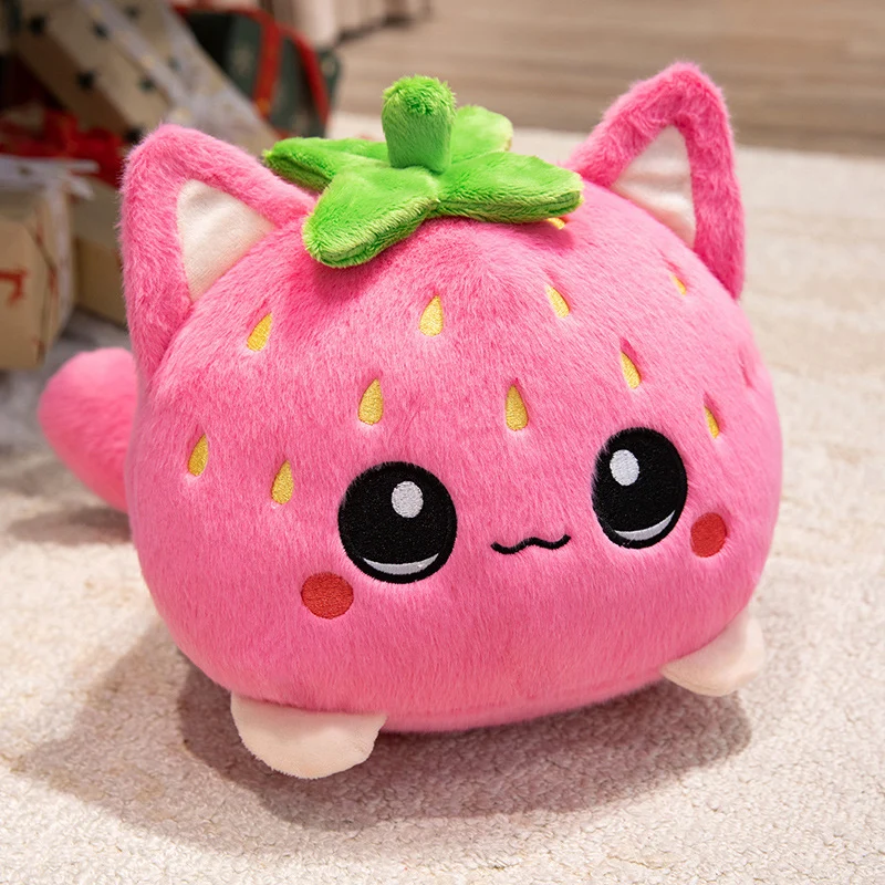 Kawaii Round Cat-Fruit Plush Pillow with Leaf Top and Squishy Bean-Fill Cuddle Companion Stornfield