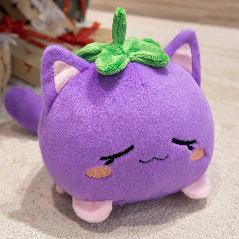 Kawaii Round Cat-Fruit Plush Pillow with Leaf Top and Squishy Bean-Fill Cuddle Companion Stornfield