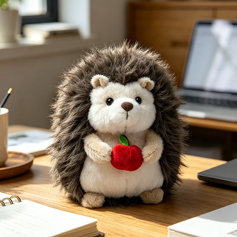 Kawaii Hedgehog Plush Collectible with Embroidered Cherry Accent and Soft Faux‑Fur Back Stornfield