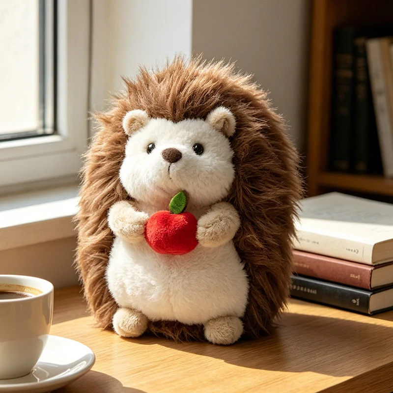 Kawaii Hedgehog Plush Collectible with Embroidered Cherry Accent and Soft Faux‑Fur Back Stornfield