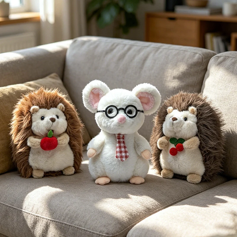 Kawaii Hedgehog Plush Collectible with Embroidered Cherry Accent and Soft Faux‑Fur Back Stornfield