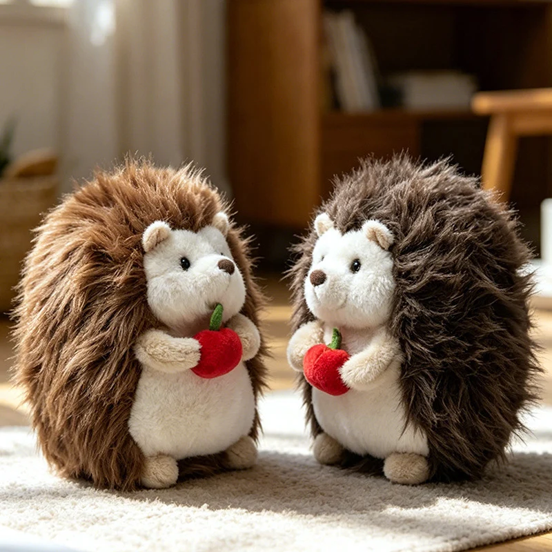 Kawaii Hedgehog Plush Collectible with Embroidered Cherry Accent and Soft Faux‑Fur Back Stornfield