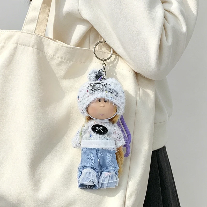Hooded Doll Bag Charm Keychain with Denim Outfit & Loop Strap Stornfield