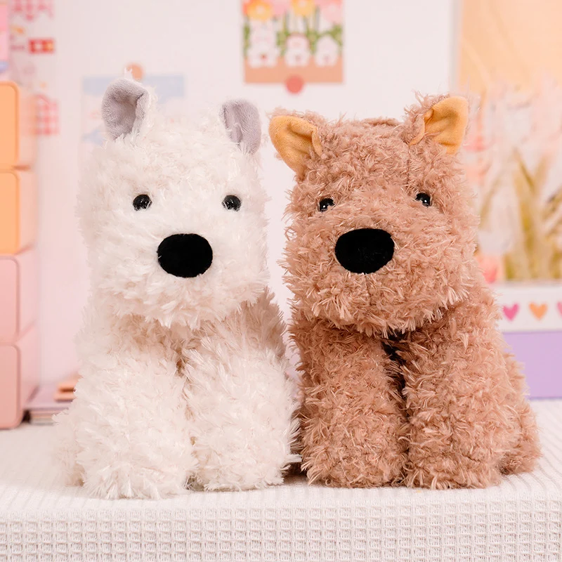 Fluffy Sitting Plush Dog Stuffed Toy with Curly Faux-Fur and Huggable Bean-Fill Stornfield