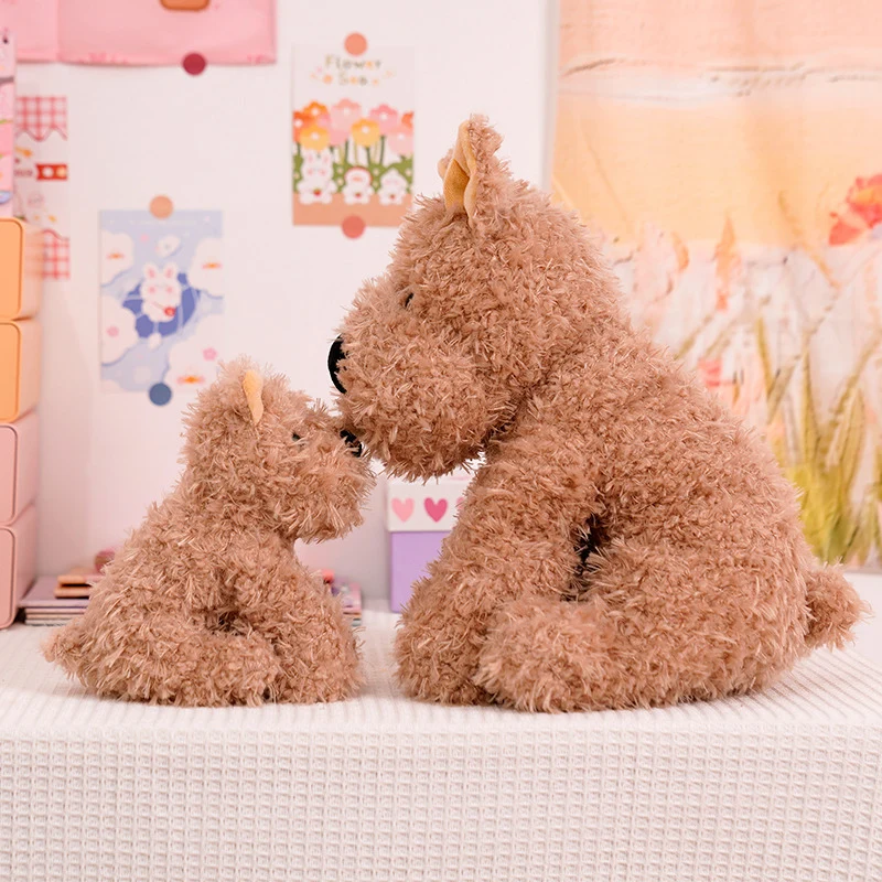 Fluffy Sitting Plush Dog Stuffed Toy with Curly Faux-Fur and Huggable Bean-Fill Stornfield