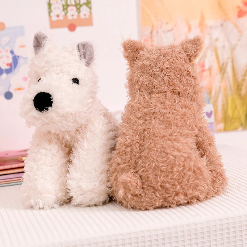 Fluffy Sitting Plush Dog Stuffed Toy with Curly Faux-Fur and Huggable Bean-Fill Stornfield