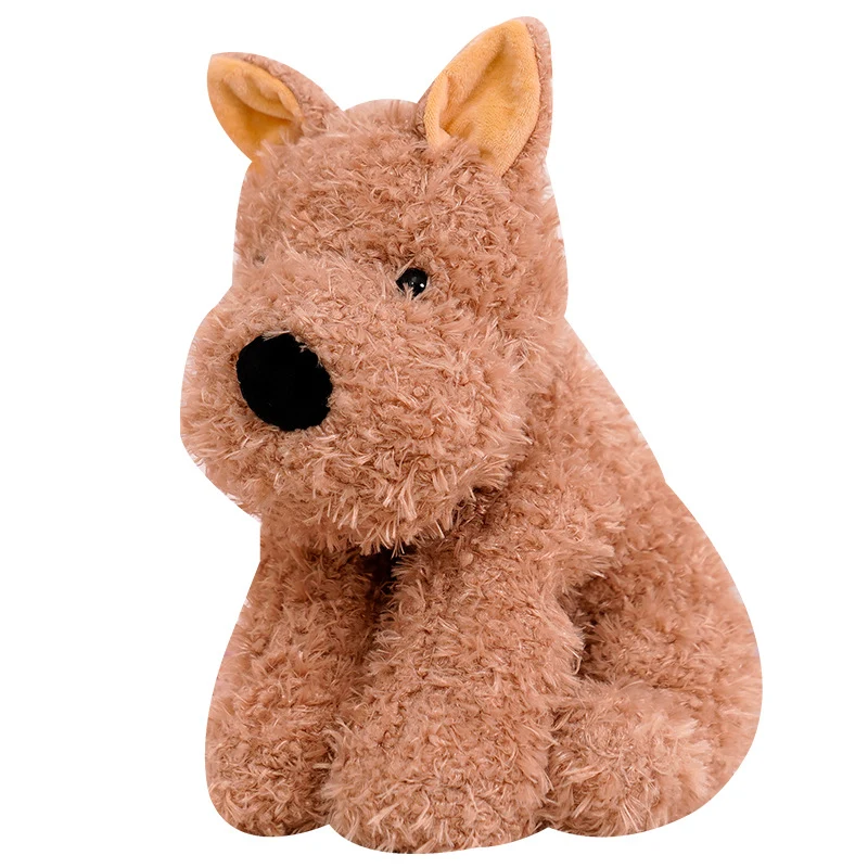 Fluffy Sitting Plush Dog Stuffed Toy with Curly Faux-Fur and Huggable Bean-Fill Stornfield