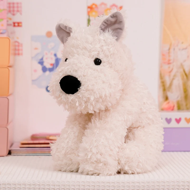 Fluffy Sitting Plush Dog Stuffed Toy with Curly Faux-Fur and Huggable Bean-Fill Stornfield