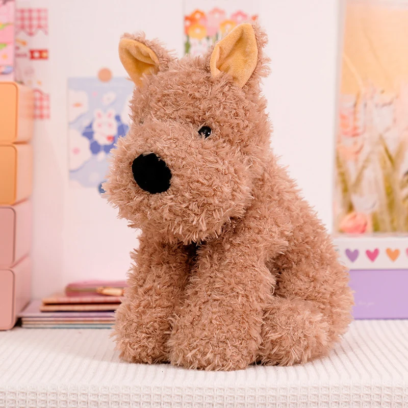 Fluffy Sitting Plush Dog Stuffed Toy with Curly Faux-Fur and Huggable Bean-Fill Stornfield