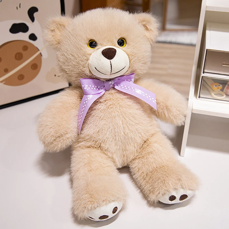 Deluxe Sitting Plush Teddy Bear Cuddler with Long-Pile Faux Fur, Embroidered Face & Satin Ribbon Stornfield