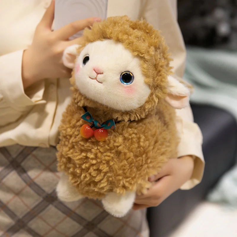 Curly Plush Lamb Comforter Toy with Embroidered Face and Decorative Bow Charm Stornfield