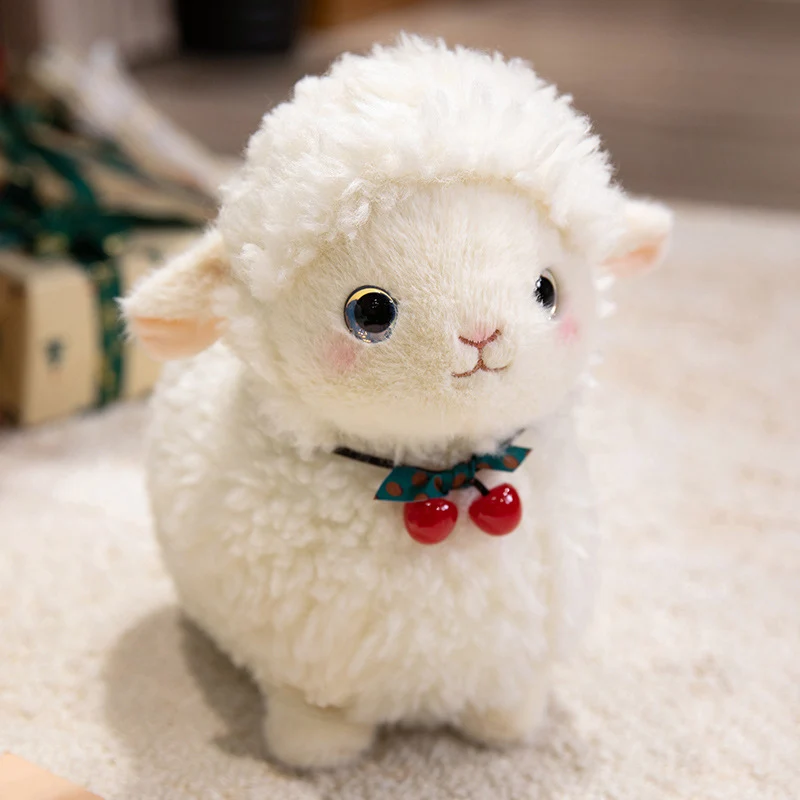Curly Plush Lamb Comforter Toy with Embroidered Face and Decorative Bow Charm Stornfield