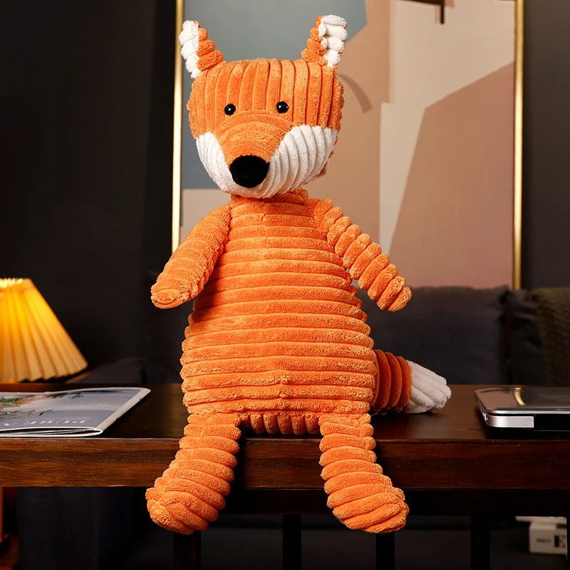 Corduroy Ribbed Fox Decorative Plush Cuddle Doll with Textured Stripe Body and Embroidered Features Stornfield