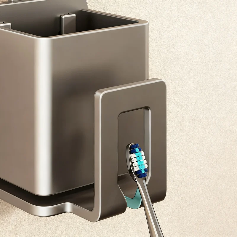 Toothbrush holder with suction cup, metal, wall mountable