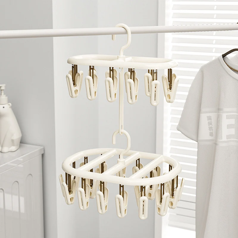 Clothes drying rack with multiple clips for hanging