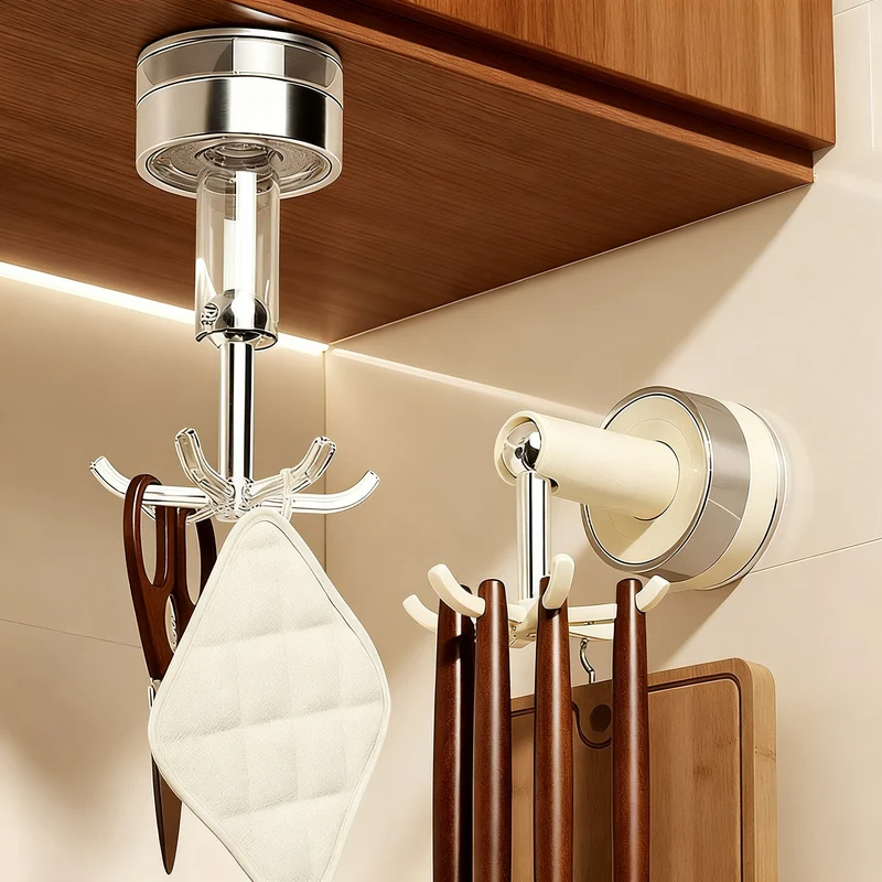 Suction cup wall hooks with six hooks, rotatable