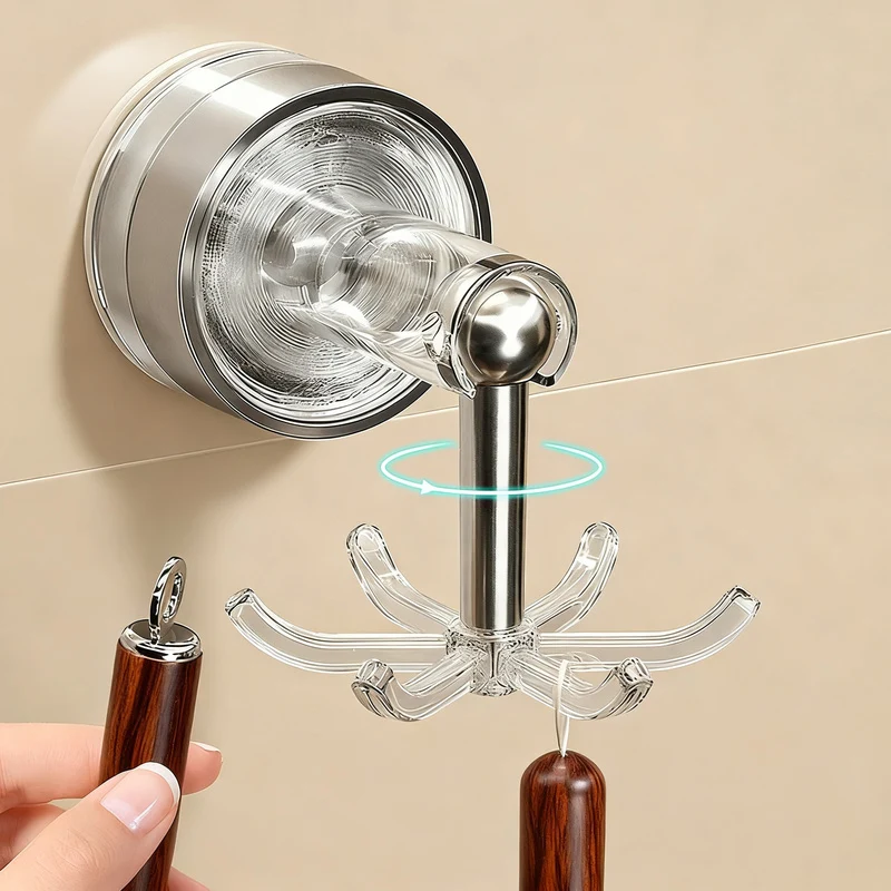 Suction cup wall hooks with six hooks, rotatable